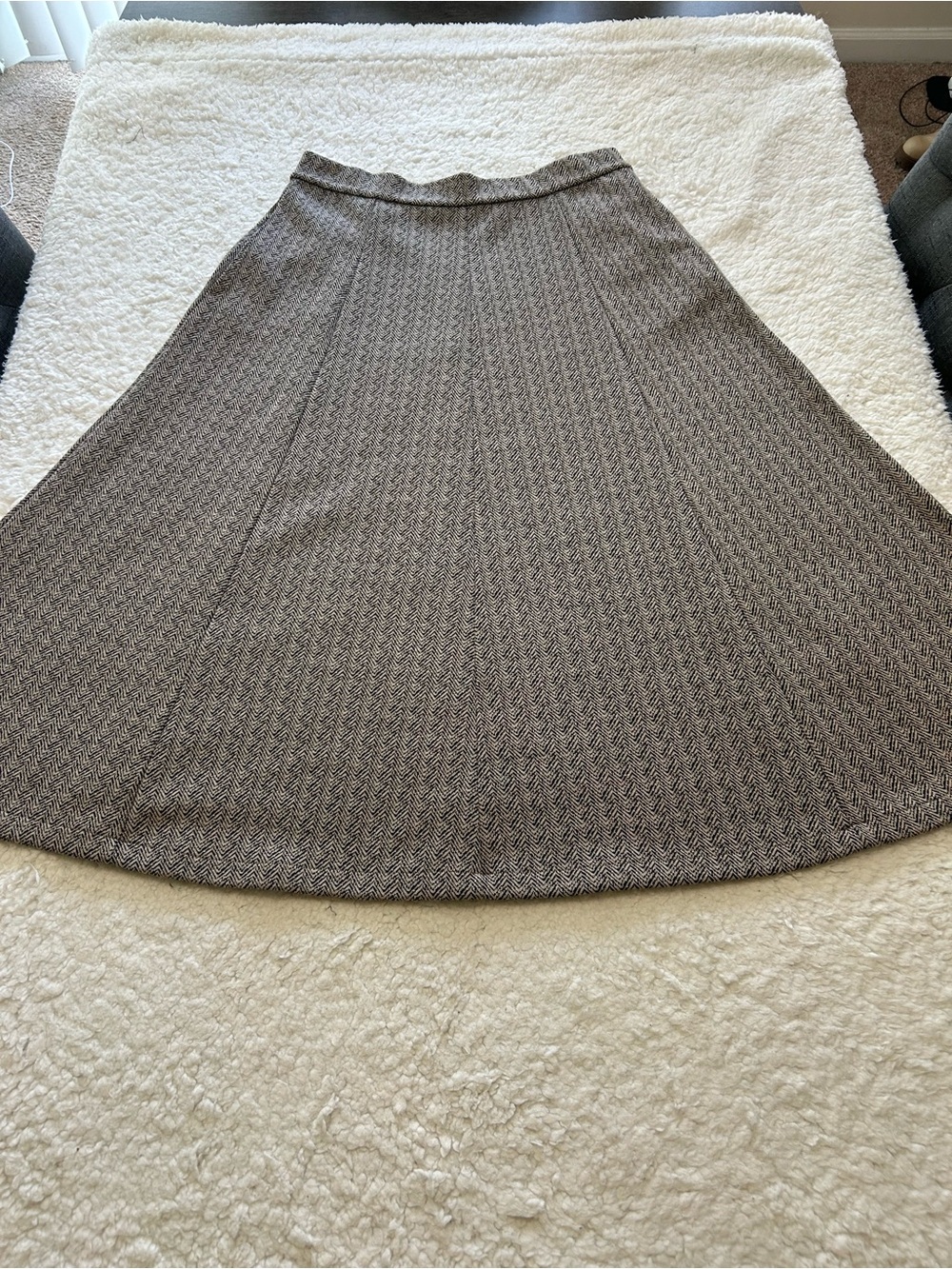 Lands' End A-Line Tweed Skirt in Brown & Cream Herringbone